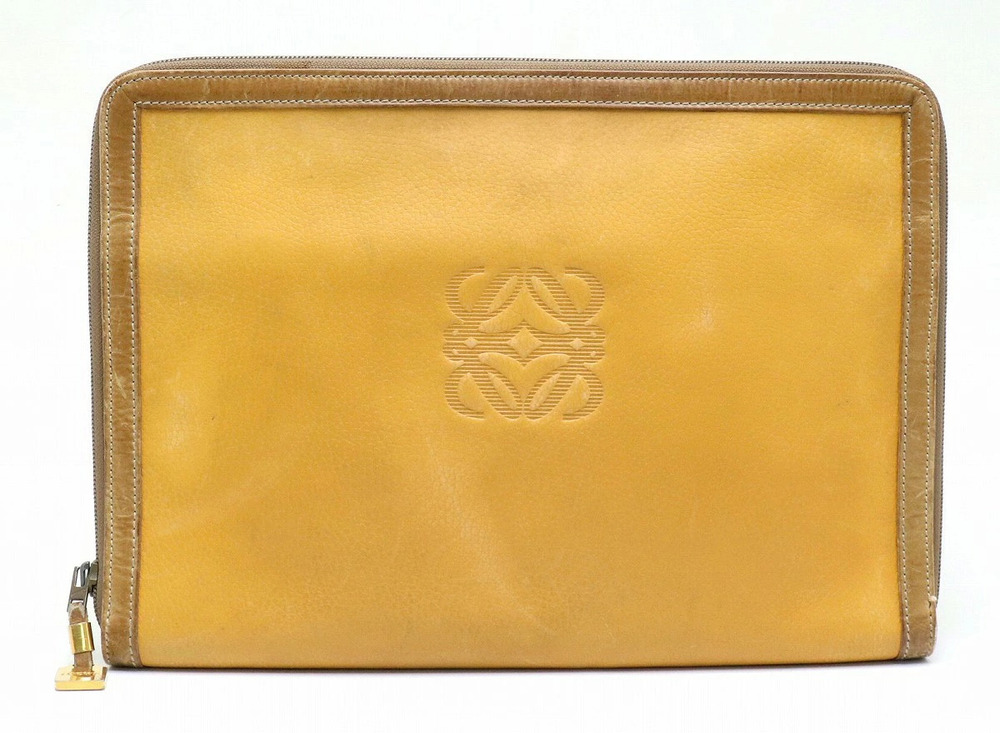 Loewe Anagram Shoulder Bag Leather Yellow Golden Beige Cream Brown